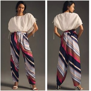 Anthro Maeve Silky Balloon Pants Multi-Color Stripes Women's 2